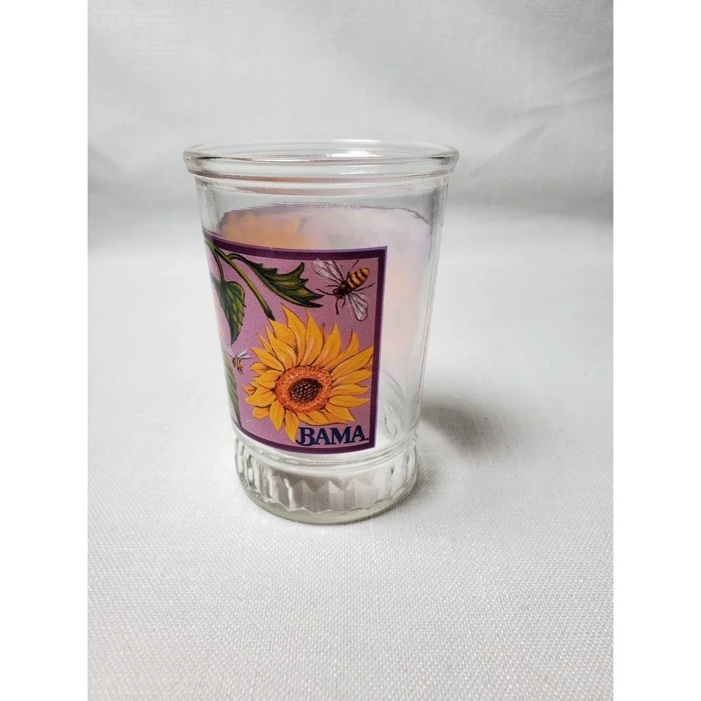 Vintage Bama Sunflower Jelly Jar Drinking Glass Cottagecore Farmhouse‎ Decor